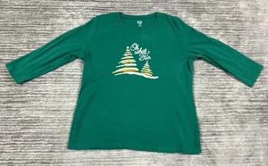 Kim Rogers Top Womens Medium Green Perfectly Soft Christmas Graphic Long Sleeve - Picture 1 of 11