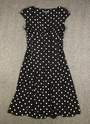 Vestido Lauren Ralph Lauren Para Mujer 8 Acanalado Lunares Negro LRL Elastizado Oficina Foto 1 de 4