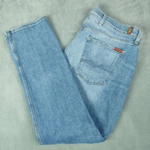 7 For All Mankind Jeans Mens 40x34 Light Wash Straight Tapered Leg Stretch Denim - Picture 1 of 14