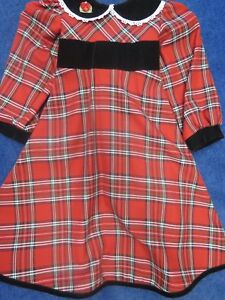 Jona Michelle girls size 5 red plaid with black velour trim new w/tags