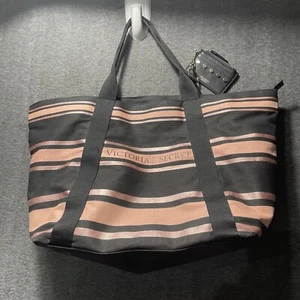 2 Stck. Victoria's Secret Pink Schwarz Streifen Liebe Reißverschluss Weekender Reisetasche Schlüsselanhänger - Bild 1 von 19