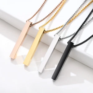5mm Pillar Necklace Stainless Steel 3D Bar Pendant, Minimalist Simple Casual Nec - Picture 1 of 14
