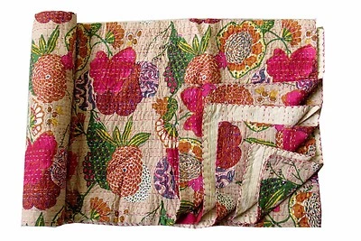 Colcha bohemia manta doble Kantha con estampado floral de algodón indio Foto 1 de 3
