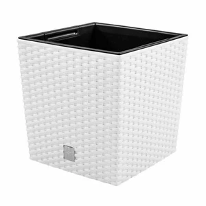 Tall Pot White Set of 2 Insert Square Resistant Plant Flower 17cm Rattan Pattern - Picture 1 of 4