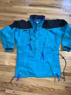 Chaqueta de esquí retro vintage Columbia manga radial para hombre pequeña verde azulado púrpura negro Foto 1 de 4
