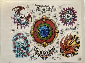 Radical Ron Vintage Tattoo Wall Flash Art Sheet 96 Skull Traditional Eyeball - Picture 1 of 1