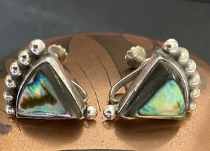 Vintage Mexiko Sterlingsilber klassische Abalone Ohrringe Schraubendreher signiert LMH - Bild 1 von 14