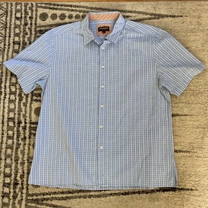 Johnston & Murphy Men's Size XL Button Down Shirt Short Sleeves Blue White Plaid - Picture 1 of 17