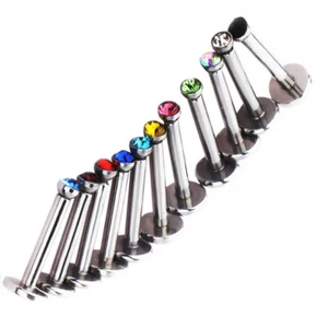 10pc Colorful Tiny Crystal Labret Monroe Steel Lip Nose Ear Stud Internal Thread - Picture 1 of 7
