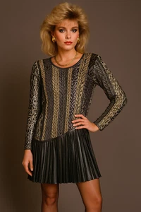 Vintage Cocktailkleid schwarz und gold ausgestellt Größe L - Bild 1 von 3