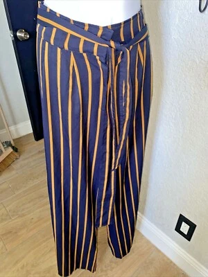 A Calin by Flying Tomato Wide leg BLUE STRIPE  Trendy palazzo Belted Sz L b3 - Image 1 of 4