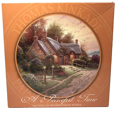 Thomas Kinkade A PEACEFUL TIME 24" Round Shaped Jigsaw Puzzle 750 Pc SEALED - Image 1 of 4
