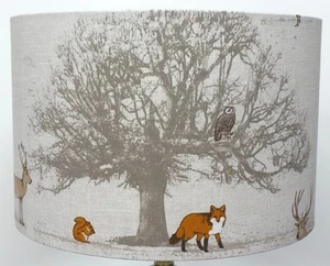 Handmade Fryetts Woodland TREE, STAG and Fox and Owl Tatton Drum Lampshade - Picture 1 of 6