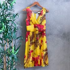 VOK Yellow Cross Front Floral Mid Length Cocktail/Party Dress - Size 8