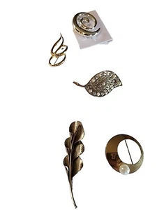 vtg lot 5 jewelry brooch pin gold tone And Silvertone rhinestone - Picture 1 of 5