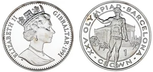 1 CROWN /1 CORONA. Ag. GIBRALTAR 1991. ´92 OLYMPICS. DISCUS THROW. PROOF. - Imagen 1 de 1