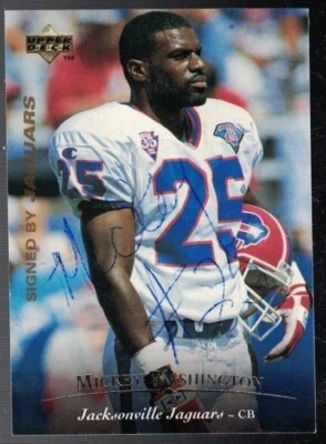 1995 UPPER DECK MICKEY WASHINGTON CB JACKSONVILLE JAGUARS SIGNED FOOTBALL CARD - Image 1 of 2