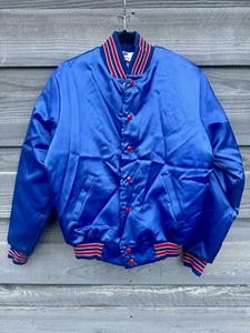 VTG 80s/90s Rennoc Varsity Satin Blue Quilted Lined Letterman Jacket NWOT Kids L - Picture 1 of 24