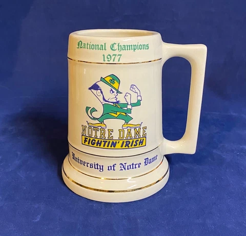 Vintage Notre Dame National Champions 1977 Beer Stein Mug, Fightin' Irish Cover