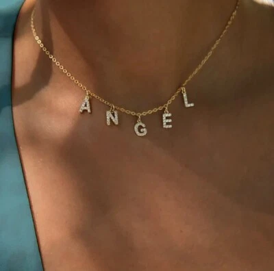 Collier chaîne fine prénom lettre strass zircon initiales dorée or ou argentée - Photo 1/3