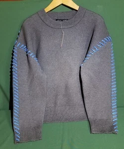 English Factory Damen Pullover grau/blau Gr. M Peitsche Kontrastnaht Pulli - Bild 1 von 4