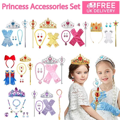 Girls Princess Accessories Set Crown Gloves for Kid Cosplay Dress Birthday Party - Image 1 of 4