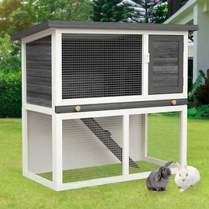 Advwin Rabbit Hutch, 90 x 45 x 80cm Wood Chicken Coop Guinea Pig Outdoor Hutc... - Picture 1 of 2