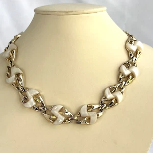 Vintage signierte Dodds Halskette weiß Acryl goldfarben Vintage - Bild 1 von 6