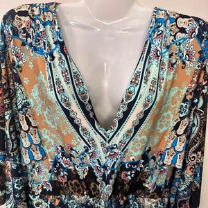 NY & Company Strampler Paisley Print V-Ausschnitt Kurzarm blau braun Größe M - Bild 1 von 13