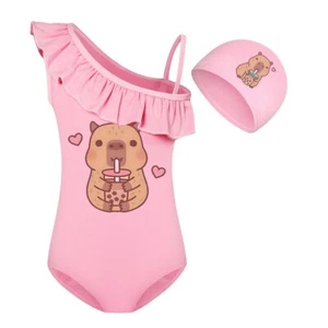 3-12-year-old Capibala girls one-piece swimsuit, fashionable swimsuit, swim cap - Picture 1 of 34