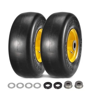 9x3.50-4 Flat Free Lawn Mower Tires, 9x3 50 4 Lawnmower Wheel Assemblies, Smo... - Picture 1 of 8