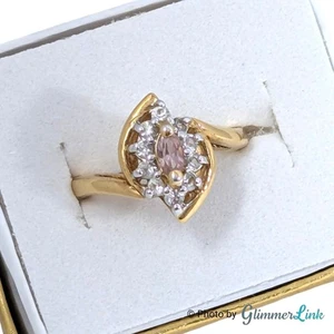 Vintage Two Tone Pink Glass Cocktail Ring with Clear Rhinestones, Size 7 - Picture 1 of 8