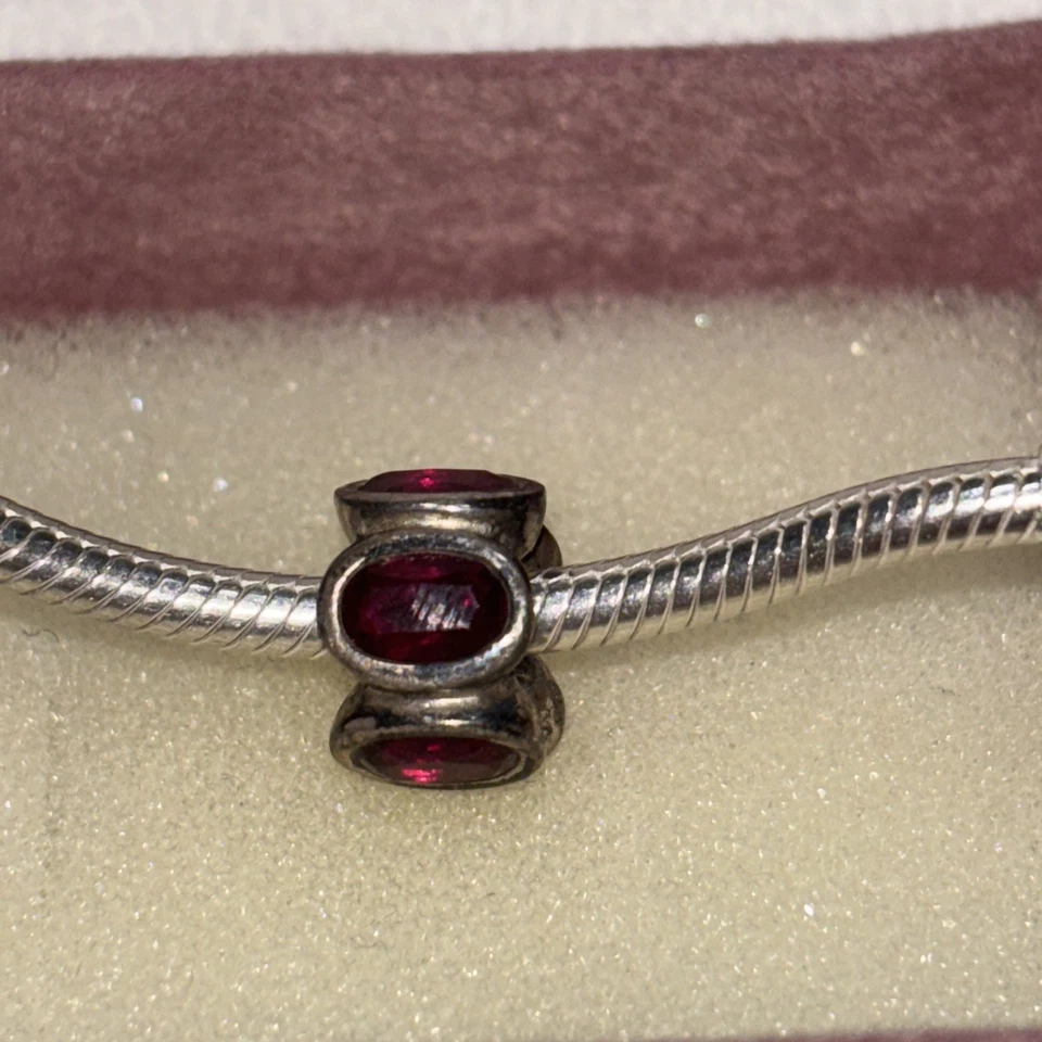 Pandora Retired Sterling Silver with Synthetic Ruby Oval Lights Bead - 790311SRU - Image 1 of 4