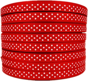 3/8 Inch Red Grosgrain Ribbon Dots Printed 25 Yards - Wreath Decrative Gift Wrap - Picture 1 of 12