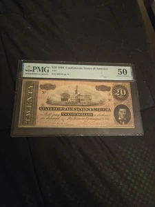 T-67 1864 20 Confederate States of America PMG 50 About Unc S/n 68210 - Picture 1 of 12