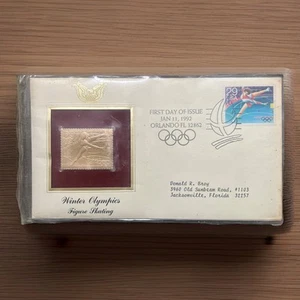 First Day of Issue Winter Olympics Figure Skating 22kt Gold Replica Stamp #79 - Picture 1 of 2