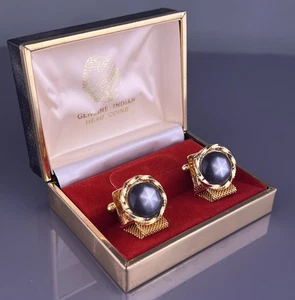 Gemelos envolventes de cuerda de cabujón estrella gris tono dorado redondos nuevos de colección - Imagen 1 de 8