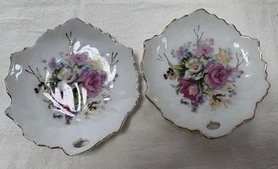 Juego de 2 tapetes de mantequilla recortados en oro rosa floral porcelana estilo victoriano Japón Foto 1 de 4