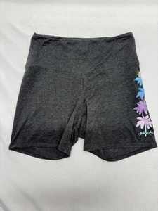 Victoria Secret Pink Bike Shorts Yoga Athletic Dark Gray W Flowers Size Large - Picture 1 of 8