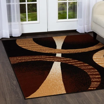 Brown Circles Modern 2x3 Area Rug Contemporary Carpet Mat - Actual 1'9"x2'11" - Image 1 of 4