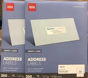 Lot Of 2! Office Depot Inkjet/Laser Address Labels, 1 1/3" x 4", White, 350-Pack - Picture 1 of 2