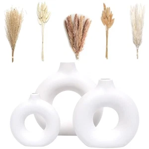 Set of 3 White Ceramic Vase with 65 PCS Dried Pampas Grass Flowers Aesthetic ... - Picture 1 of 7