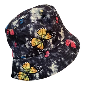 Womens Bucket SUN HAT Black BUTTERFLIES Reversible NWT Foldable - Picture 1 of 5