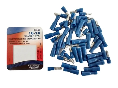(50 Sets) Bullet Terminal Male&Female Sets .157", Blue 16-14 Gauge DORMAN 85448 - Image 1 of 3
