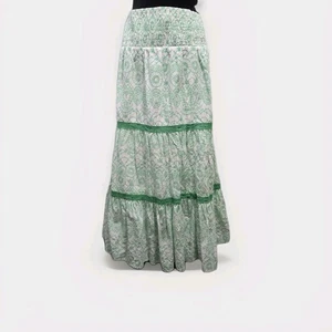 Maxi gonna donna a strati taglia XL bianco verde cotone contadina cottagecore boho - Foto 1 di 7