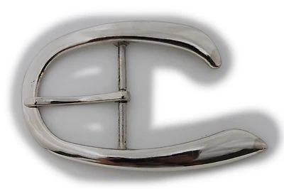 Nuovo Uomo Donna Basic Western Cintura Fibbia Classic Argento Metallo Ovale A No - Immagine 1 di 4