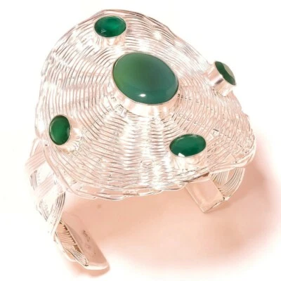 Brazalete brazalete artesanal hecho a mano con superposición de plata de ónix verde hierba Foto 1 de 3