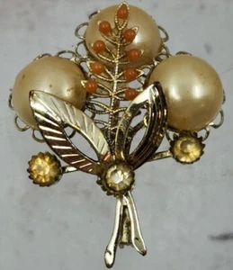 Broche prendedor flor tono dorado vintage adorno perla sintética moda usar estrás - Imagen 1 de 5