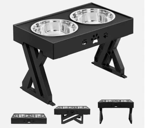 ELS PET Erhöhter Hundenapf mit 2 Edelstahlnäpfen, 3-fach verstellbare Höhen, NEU