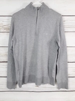 Calvin Klein Mens Sweater Size S Gray Stretch High Neck 3/4 Zip Long Sleeve NWT  - Image 1 of 4
